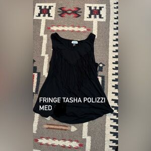 Tasha Polizzi Black Fringe Sleeveless Top